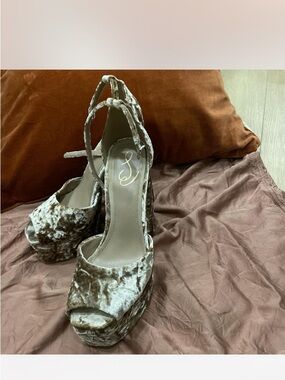 Sam Edelman Crushed Velvet Platform Block Heel Sandals